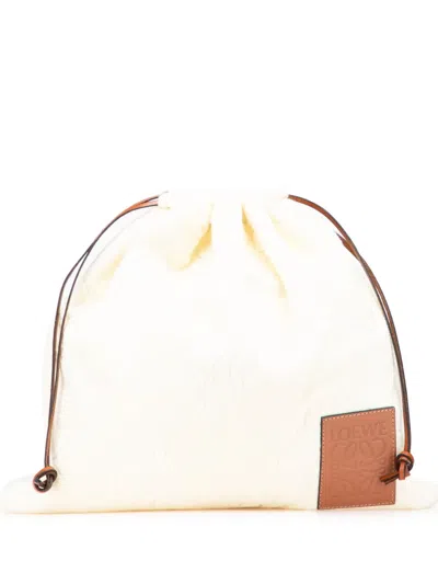 Pre-owned Loewe 2023 Paulas Ibiza Anagram Towelling Drawstring Pouch In Brown