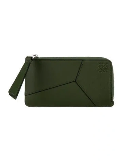 Pre-owned Loewe 2023 Puzzle Cardholder Continental Wallet W/ Tags In Green