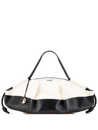 Pre-owned Loewe 2023 Xl Shiny Calfskin And Canvas Paseo Satchel In Black