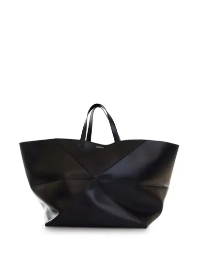 Pre-owned Loewe 2023 Xxl Shiny Calfskin Puzzle Fold Tote Bag In Black