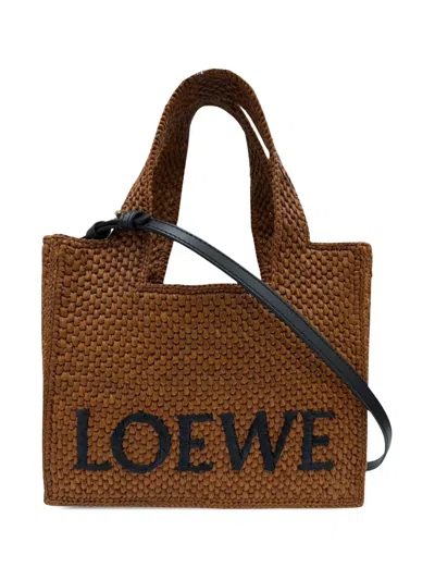 Pre-owned Loewe 2023-2026 Small Raffia Font Tote Satchel In Brown