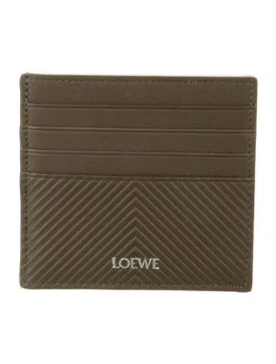 Pre-owned Loewe 2024 Embossed Leather Card Holder In Green