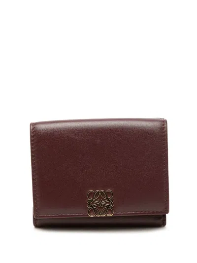 Pre-owned Loewe 2024 Leather Anagram Trifold Wallet Small Wallets In Red