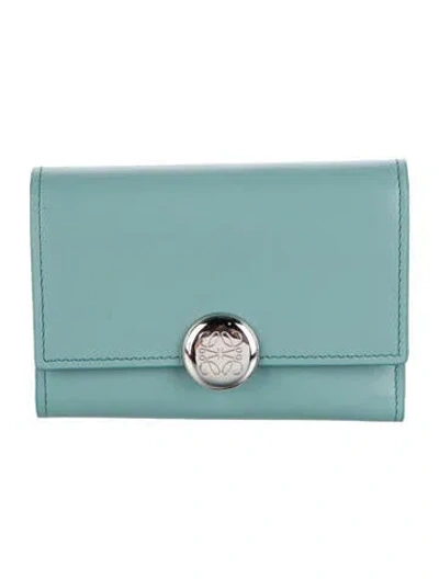 Pre-owned Loewe 2024 Leather Compact Wallet In Blue