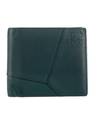 Pre-owned Loewe 2024 Puzzle Wallet In Green