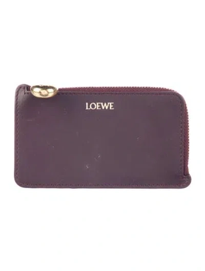Pre-owned Loewe 2024 Signature Logo Card Holder In Burgundy