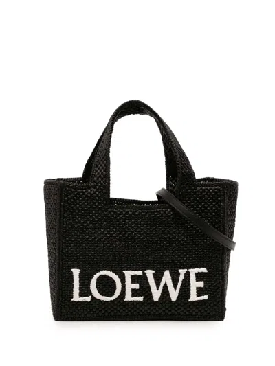Pre-owned Loewe 2024 Small Raffia Font Tote Satchel In Black