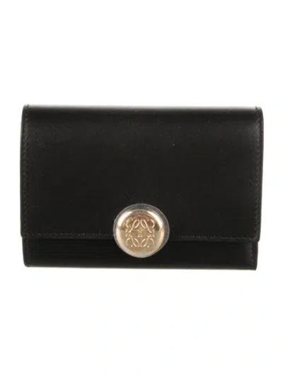 Pre-owned Loewe 2025 Calfskin Compact Wallet In Black