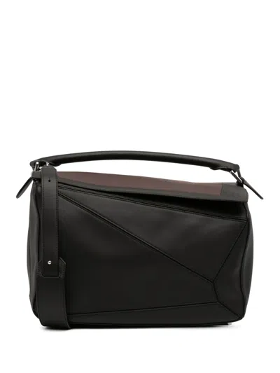 Pre-owned Loewe 2025 Limited Edition Josef Albers Large Calfskin Geometric Puzzle Satchel In Black