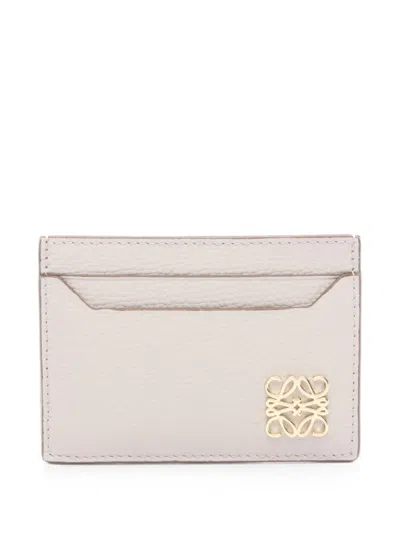 Pre-owned Loewe 20s Anagram Leather Card Holder In Neutral