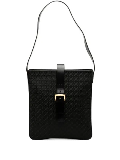 Pre-owned Loewe 20th Century Anagram Canvas Shoulder Bag In Black