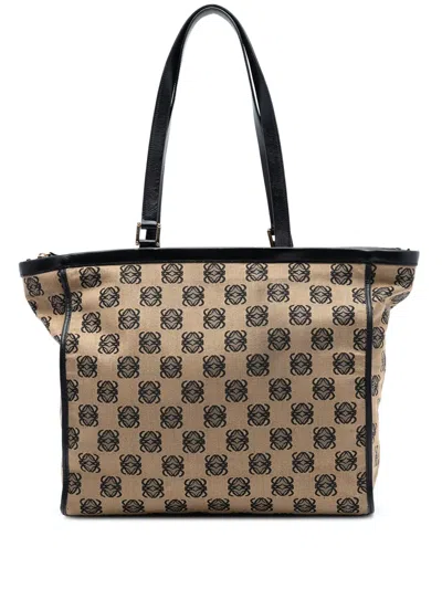 Pre-owned Loewe 20th Century Anagram Canvas Tote Bag In Brown