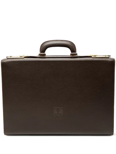 Pre-owned Loewe 20th Century Leather Anagram Briefcase Business Bag In Brown