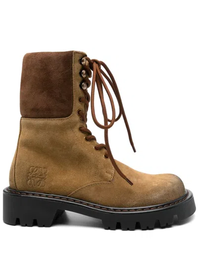 Loewe Sierra Suede Lace-up Combat Boots In Medium Tobacco