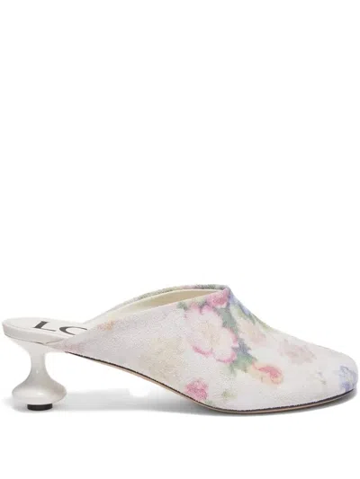 Loewe 45mm Floral Print Calf Leather Mules In Multi