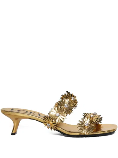 Loewe 45mm Petal Flower-embellished Kitten-heel Sandals In Gold