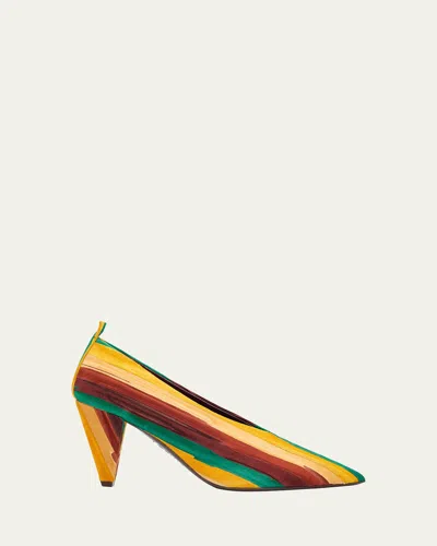 Loewe 85mm Origami Cubic Striped Suede Pumps In Multi
