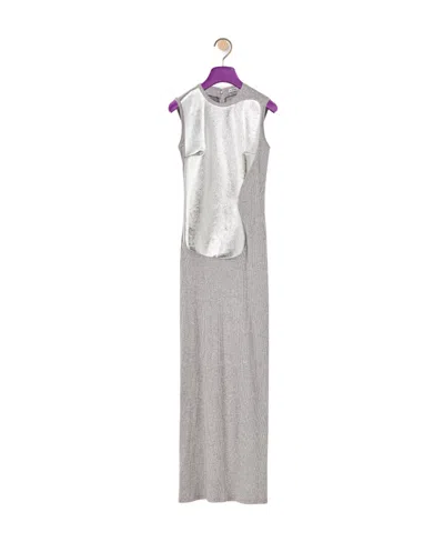 Loewe A Long Dress With Logo Inlaid Pieces In Gray