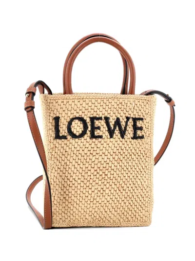 Pre-owned Loewe A5 Tote Raffia And Leather Crossbody Bag In Brown