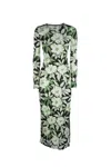 Loewe Crew Neck Floral Long Sleeve Side Slit Stretch Dress