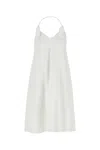 Loewe Flamenco Knotted Leather-trimmed Voile Halterneck Mini Dress In White
