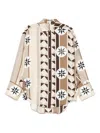 Loewe Abstract-print Silk Shirt In Brown
