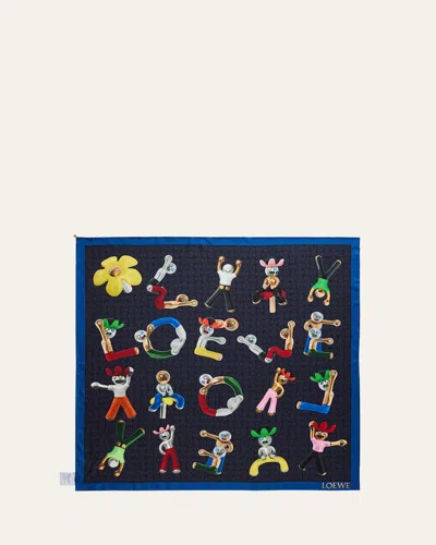 Loewe Acrobat Print Silk Twill Scarf In Multi