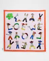 Loewe Acrobat Print Silk Twill Scarf In Multi