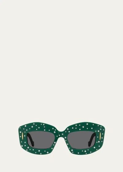 Loewe All-over Embellished Acetate Rectangle Sunglasses In Green