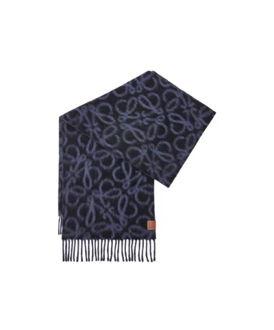 Loewe Alpaca Wool And Wool Anagram Scarf In Black
