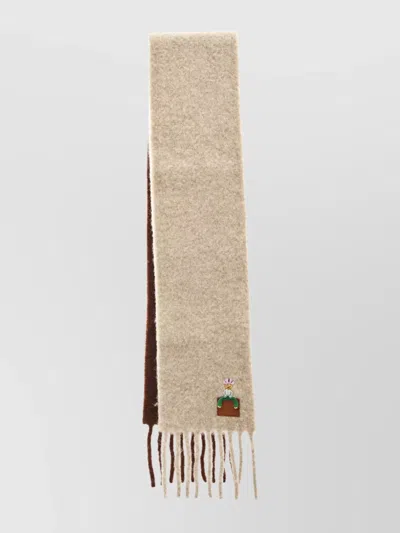 Loewe Alpaca Wool Scarf With Embroidery And Fringe In Neutral