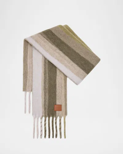 Loewe Alpaca Wool-blend Jacquard Stripe Scarf In White