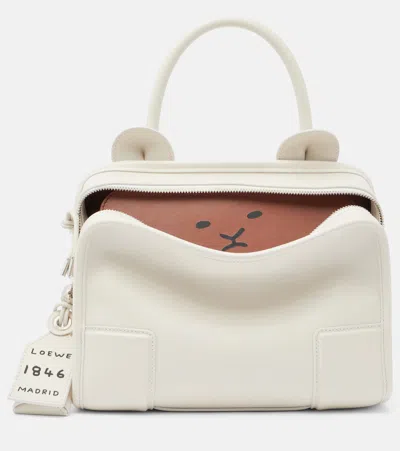Loewe Amazona 180 Lion Intarsio Small Tote Bag In White