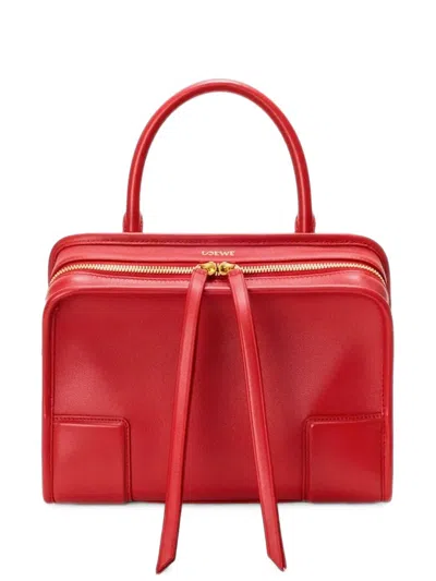 Loewe Small Amazona Calfskin Leather Handbag With Embossed Logo In Red