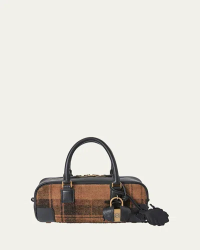 Loewe Amazona 23 Top-handle Bag In Tartan Suede In Brown