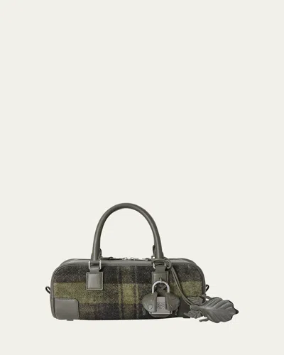 Loewe Amazona 23 Top-handle Bag In Tartan Suede In Gray