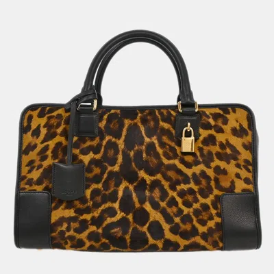 Pre-owned Loewe Amazona 36 Brown Leopard Pony Hair Leather Top Handle Bag