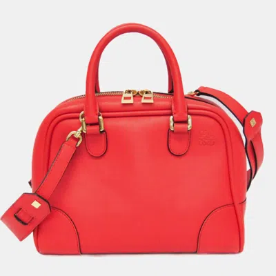 Pre-owned Loewe Amazona 75 Small Leather Handbag Shoulder Bag Red Color