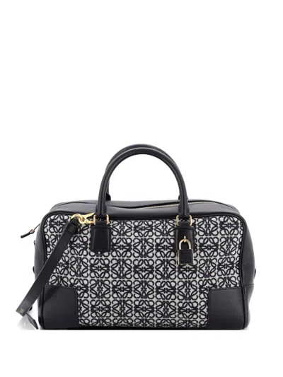 Pre-owned Loewe Amazona Bag Leather And Jacquard Canvas 28 Satchel In Black