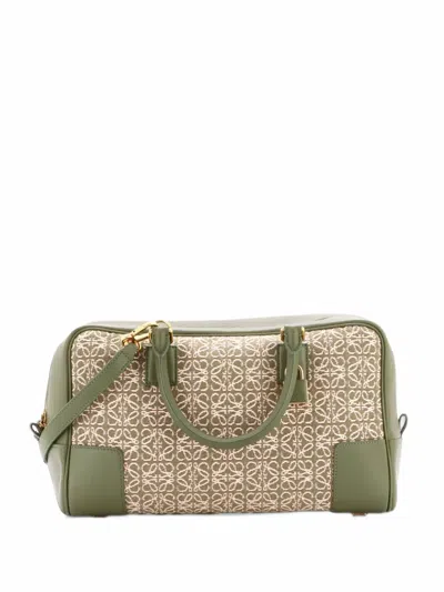 Pre-owned Loewe Amazona Bag Leather And Jacquard Canvas 28 Satchel In Green