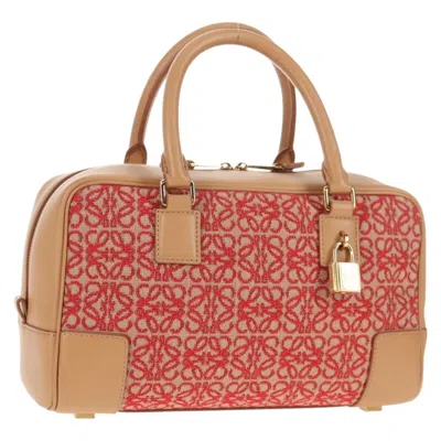 Pre-owned Loewe Amazona Bag Leather And Jacquard Canvas Beige Canvas Bag () In Sand