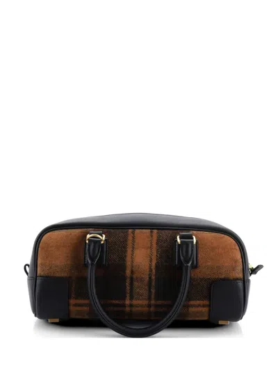 Pre-owned Loewe Amazona Cropped Bag Tartan Suede And Leather 23 Shoulder Bag In Brown
