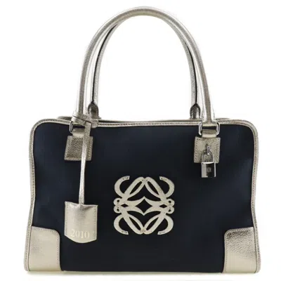 Pre-owned Loewe Amazona Navy Canvas Boston Bag Handbag ()