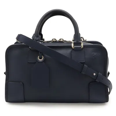 Pre-owned Loewe Amazona Navy Leather Handbag Shoulder Bag () In Blue