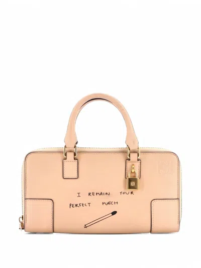 Pre-owned Loewe Amazona Pouch Crossbody Bag Printed Leather Satchel In Neutrals