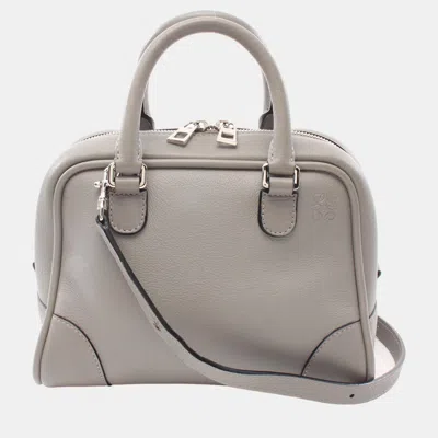Pre-owned Loewe Amazona75 Handbag Leather Grey 2way In Grey