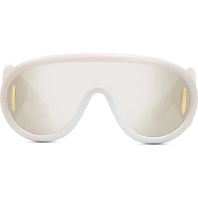 Loewe Anagram 140mm Mirrored Shield Sunglasses In White/smoke Mirror