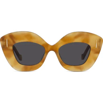 Loewe Anagram 48mm Small Cat Eye Sunglasses In Blonde Havana / Smoke