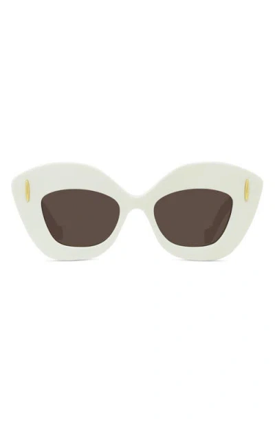 Loewe Anagram 48mm Small Cat Eye Sunglasses In Ivory/brown