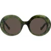 Loewe Anagram 50mm Oval Sunglasses In Shiny Dark Green / Brown